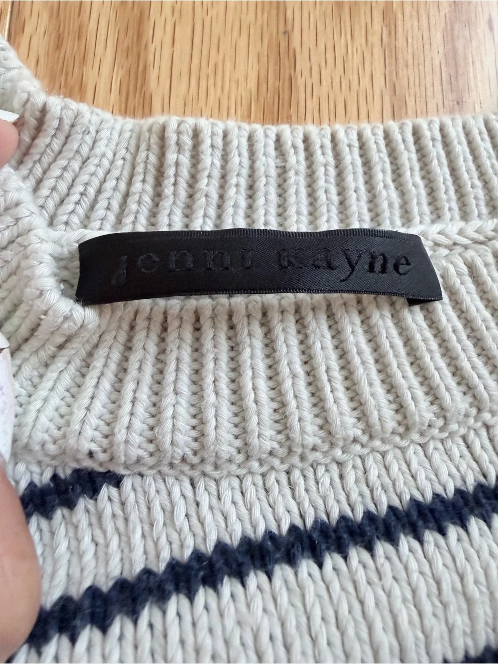 Jenni Kayne Cotton Cashmere Striped Sweater Navy Cream Breton XS